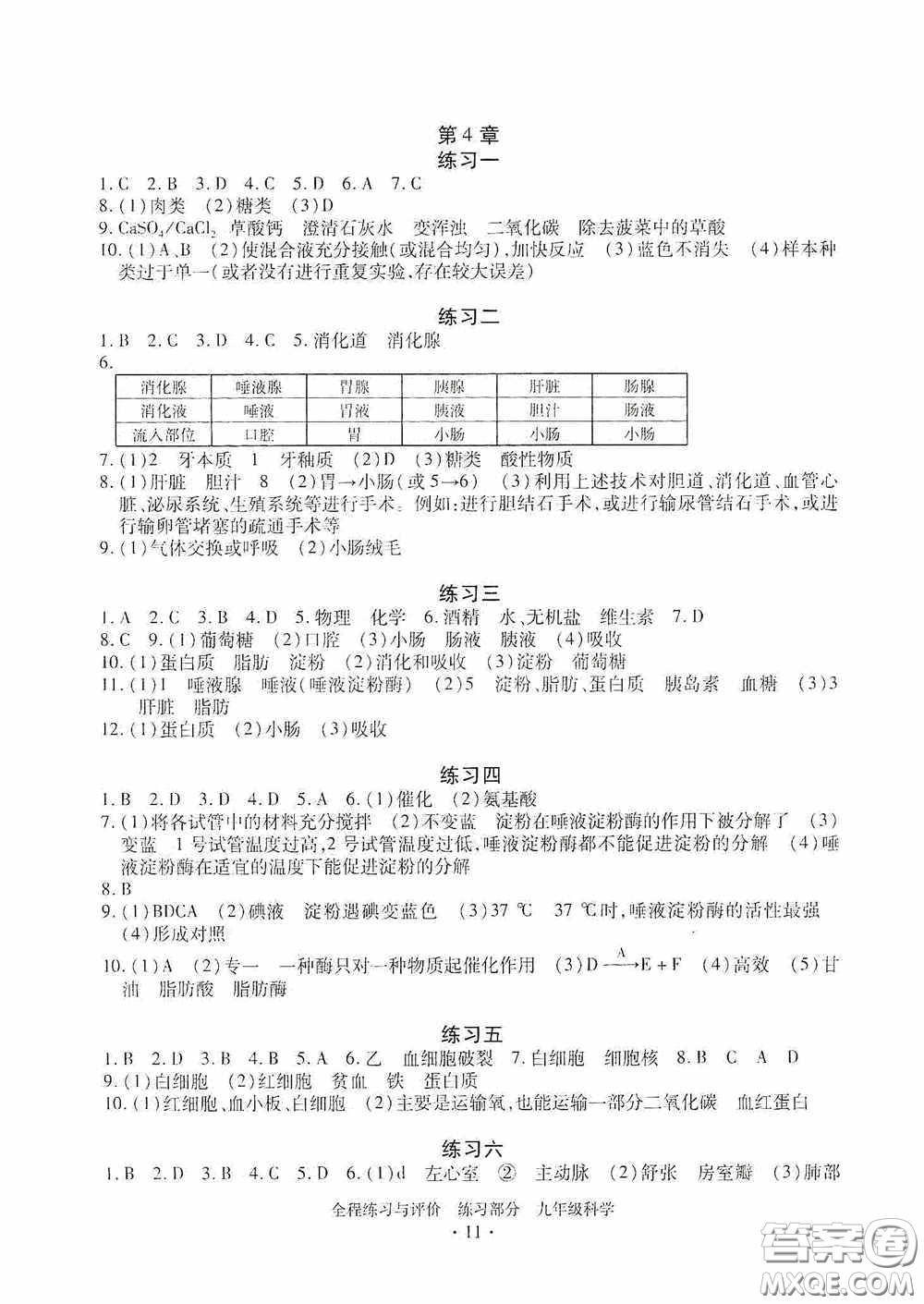 浙江人民出版社2020全程練習(xí)與評(píng)價(jià)九年級(jí)科學(xué)全一冊(cè)ZH版答案