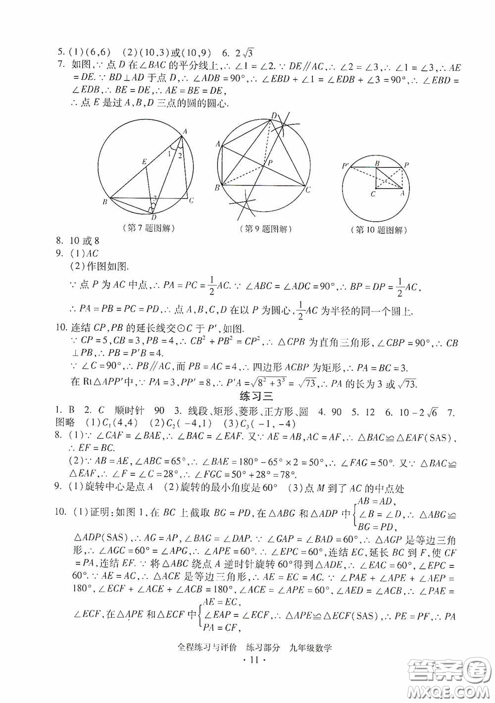 浙江人民出版社2020全程練習與評價九年級數(shù)學全一冊ZH版答案