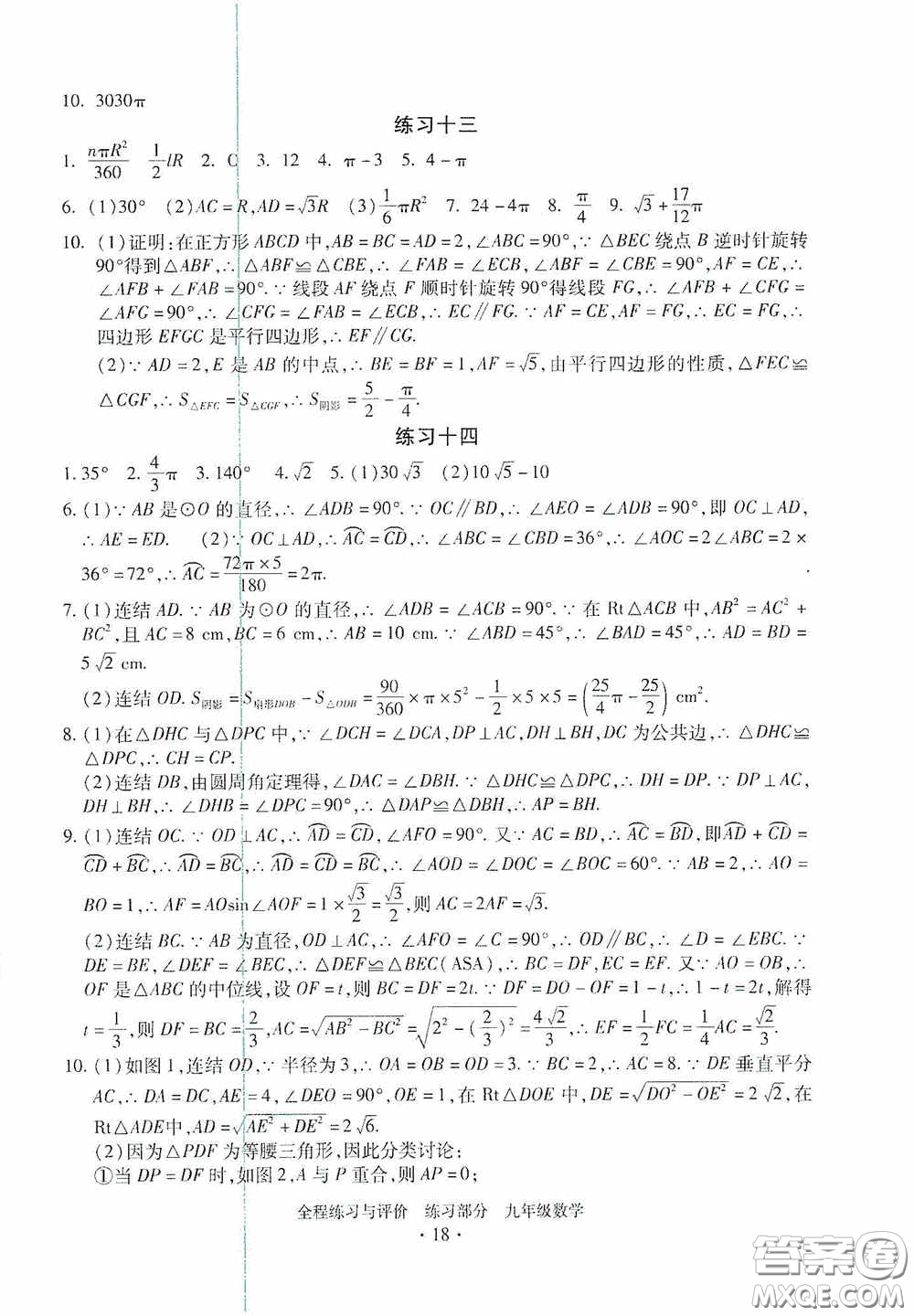 浙江人民出版社2020全程練習與評價九年級數(shù)學全一冊ZH版答案