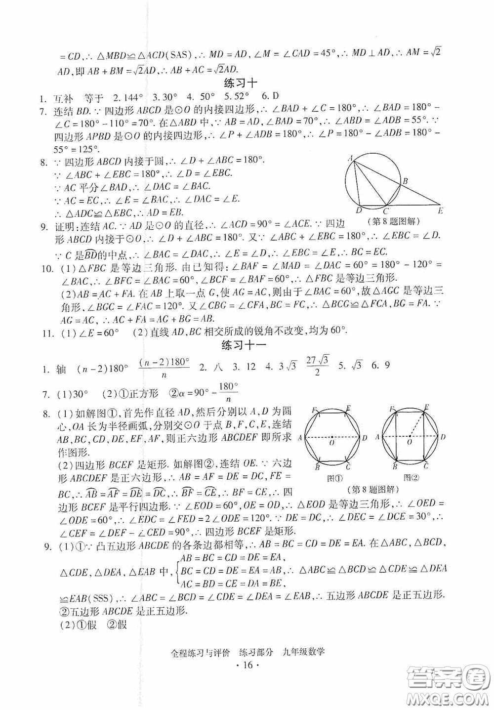 浙江人民出版社2020全程練習與評價九年級數(shù)學全一冊ZH版答案