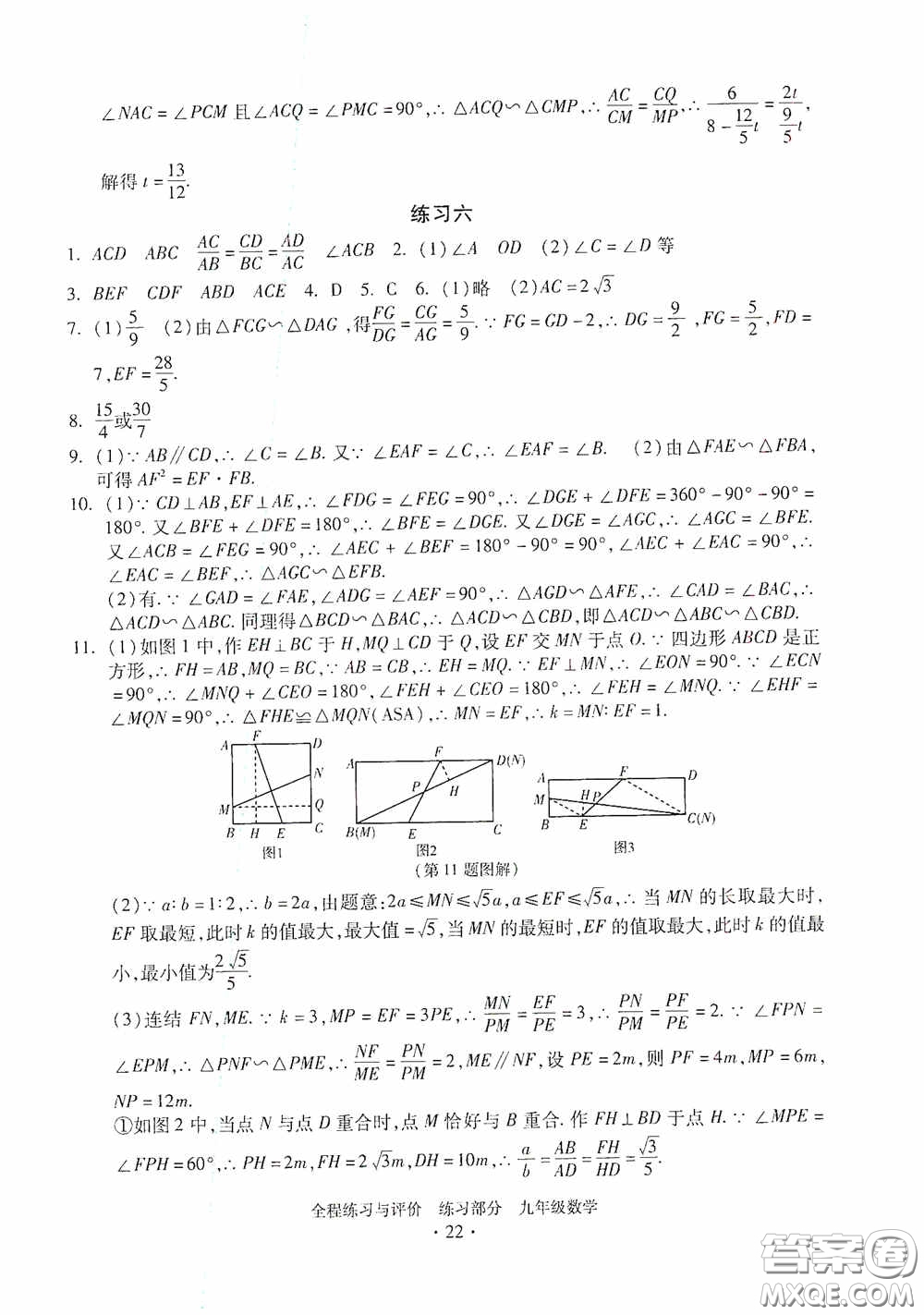 浙江人民出版社2020全程練習與評價九年級數(shù)學全一冊ZH版答案