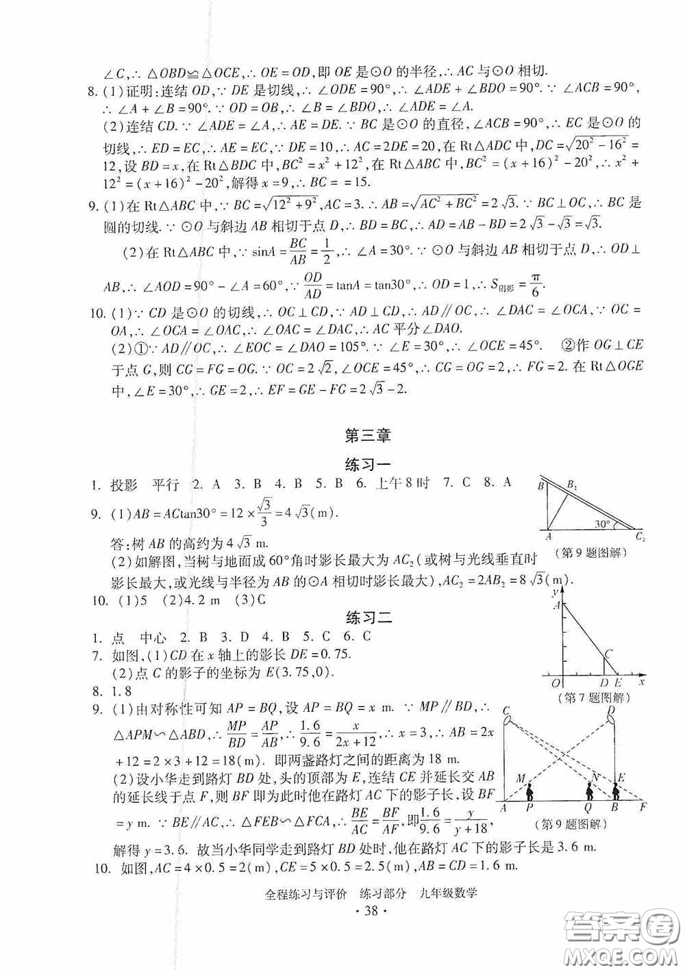 浙江人民出版社2020全程練習與評價九年級數(shù)學全一冊ZH版答案