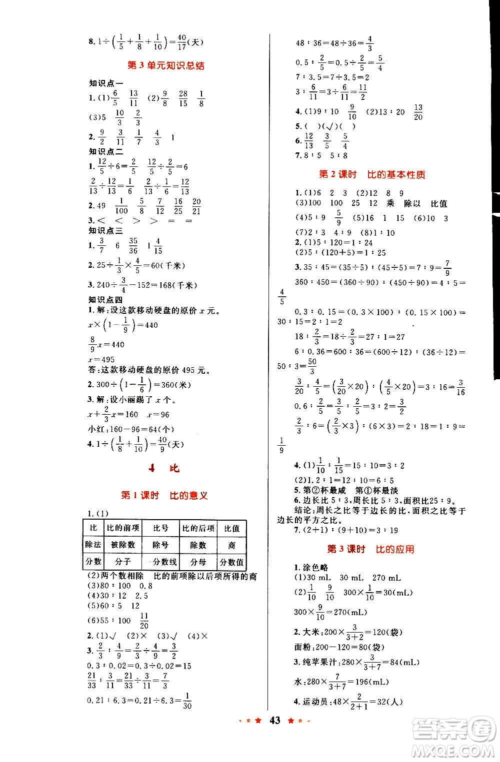 知識(shí)出版社2020小學(xué)同步測控全優(yōu)設(shè)計(jì)超人天天練數(shù)學(xué)六年級上冊RJ人教版答案