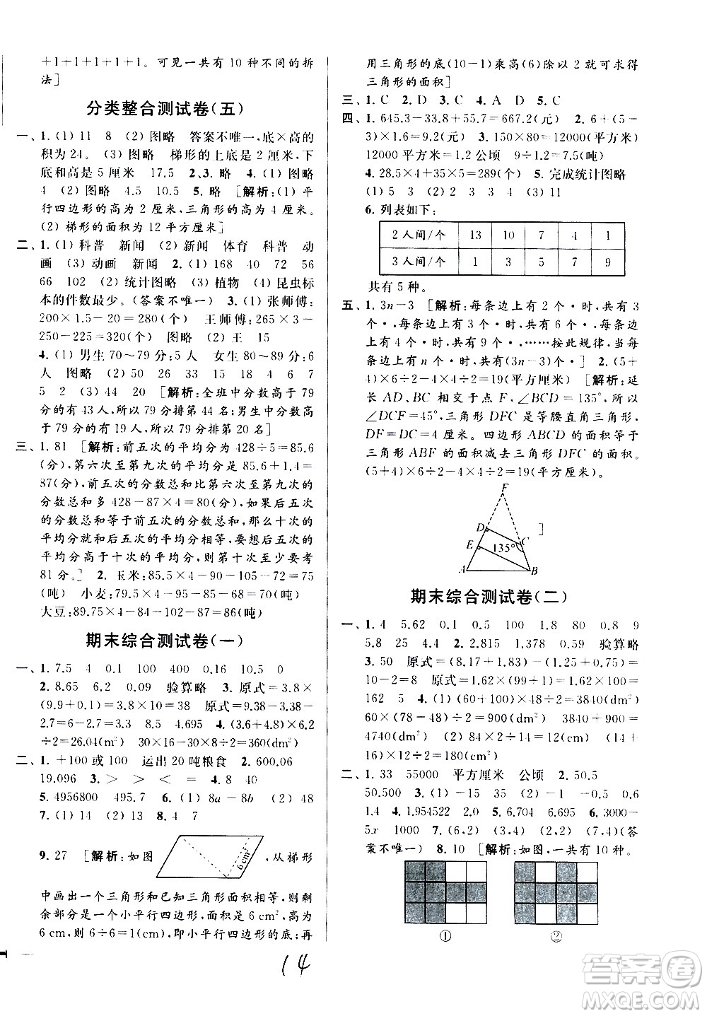 2020年亮點(diǎn)給力大試卷數(shù)學(xué)五年級上冊江蘇國際版答案