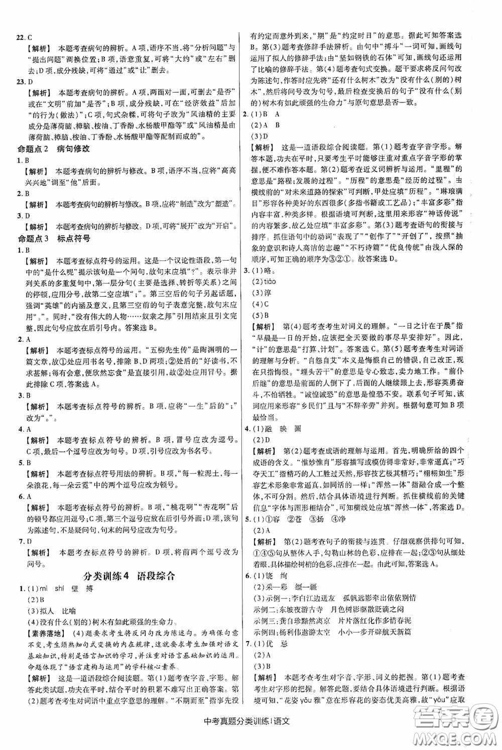 新疆青少年出版社金考卷特快專遞2021版中考真題分類訓練語文答案