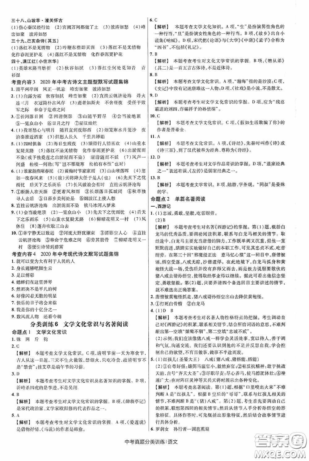 新疆青少年出版社金考卷特快專遞2021版中考真題分類訓練語文答案