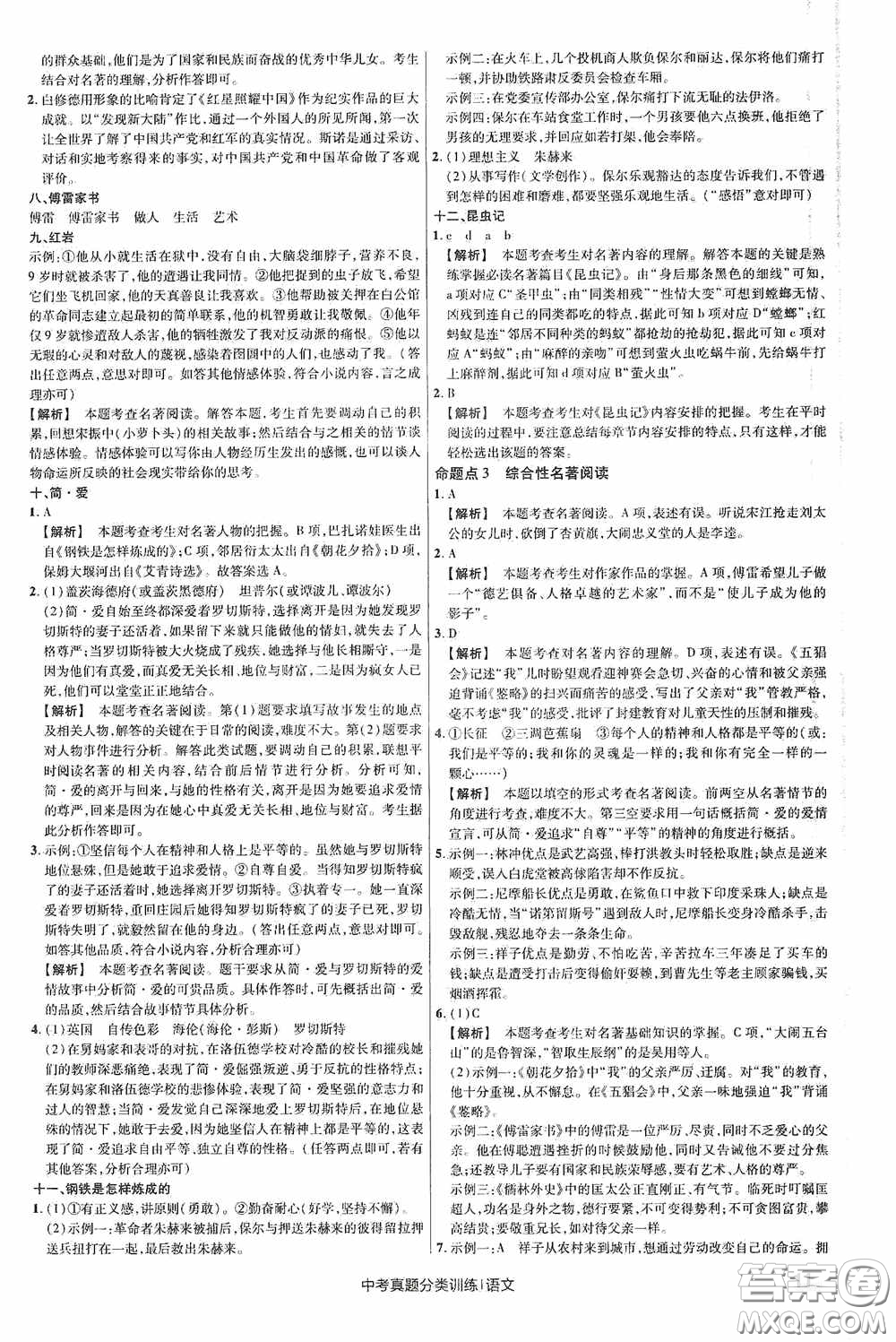 新疆青少年出版社金考卷特快專遞2021版中考真題分類訓練語文答案