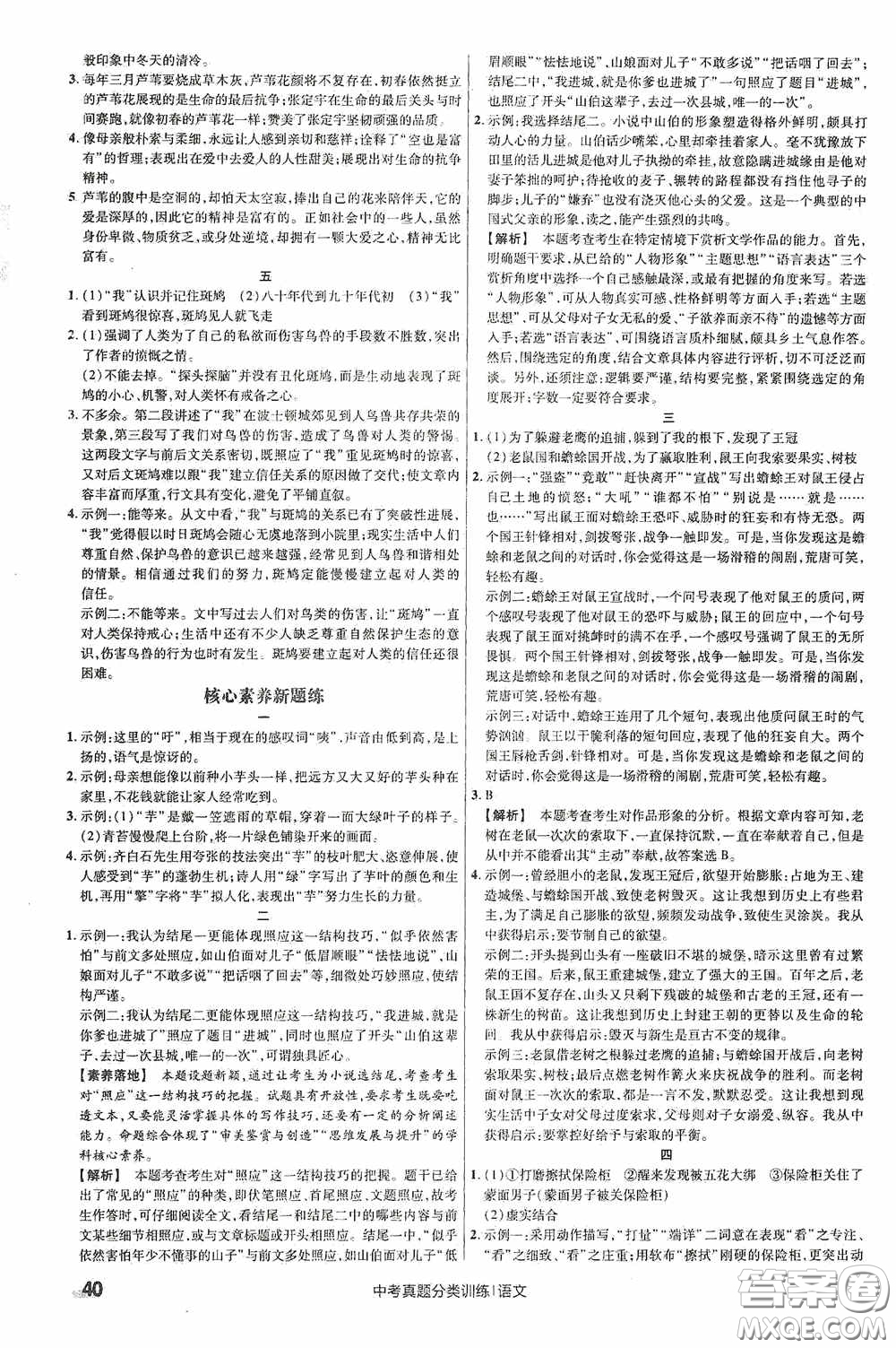 新疆青少年出版社金考卷特快專遞2021版中考真題分類訓練語文答案