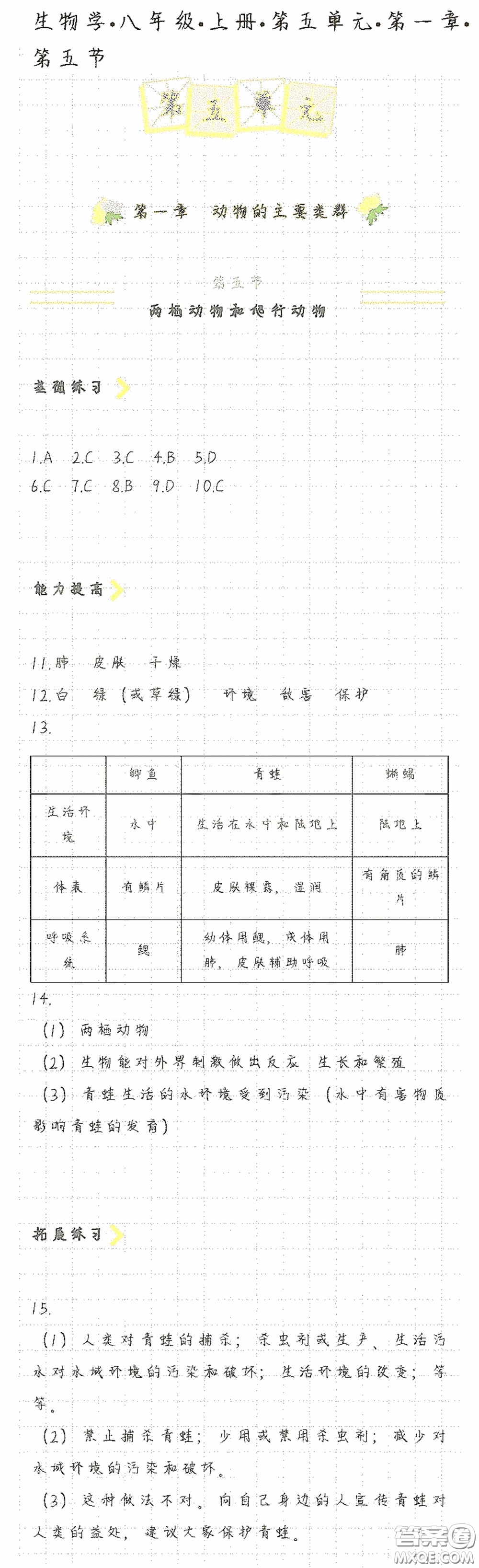 海天出版社2020知識與能力訓練八年級生物學上冊人教版答案