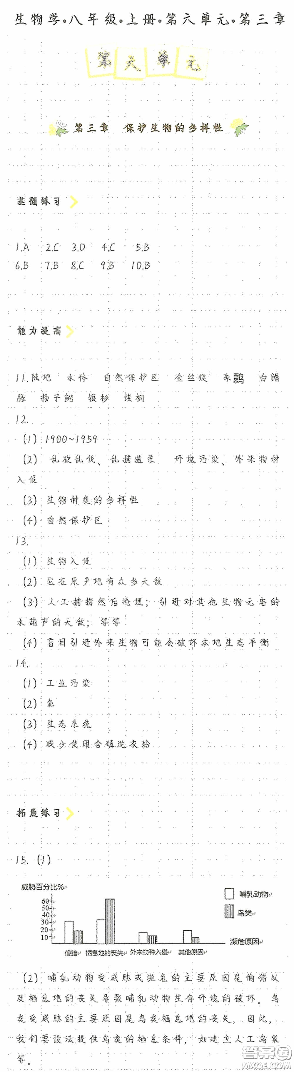 海天出版社2020知識與能力訓練八年級生物學上冊人教版答案