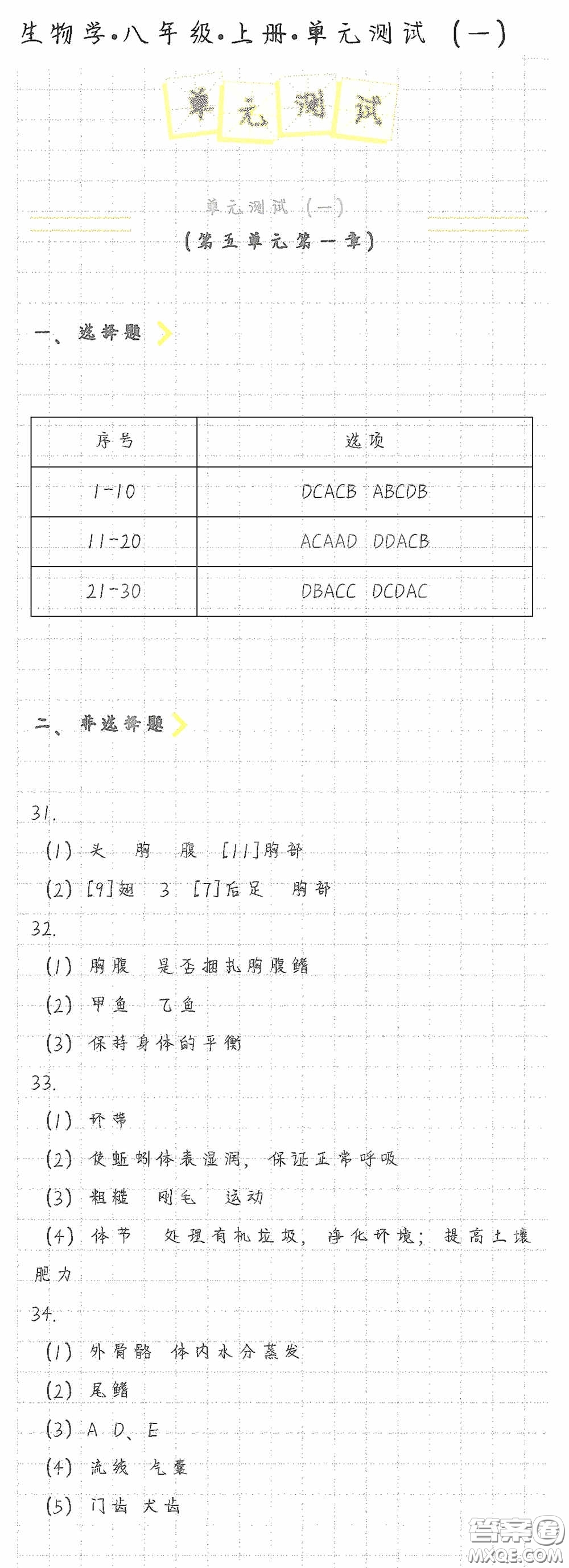 海天出版社2020知識與能力訓練八年級生物學上冊人教版答案