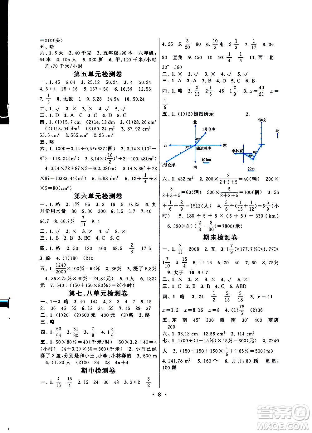 安徽人民出版社2020年啟東黃岡作業(yè)本數(shù)學(xué)六年級上冊人民教育版答案