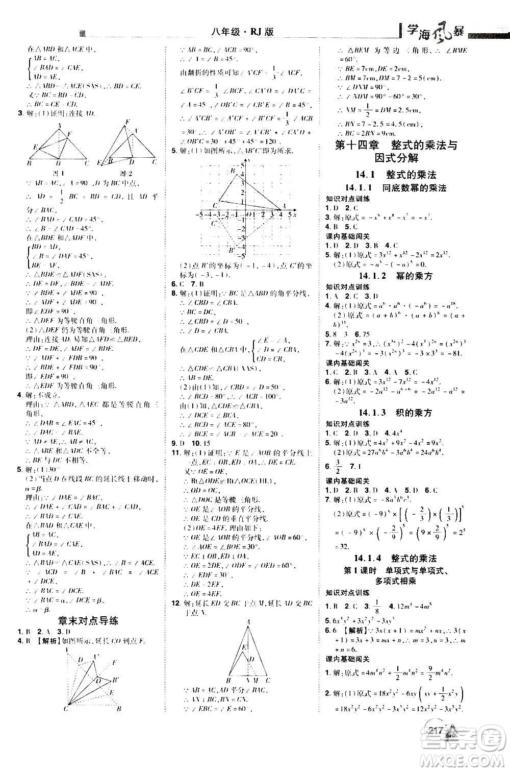 江西美術(shù)出版社2020學(xué)海風(fēng)暴數(shù)學(xué)八年級上冊RJ人教版答案