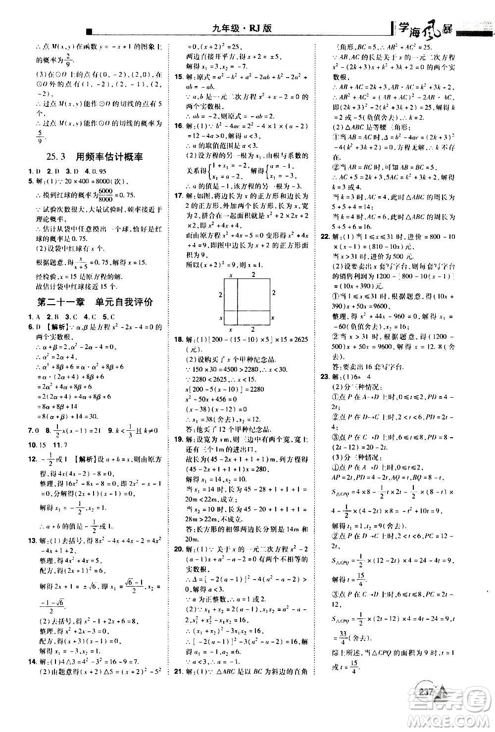 江西美術(shù)出版社2020學(xué)海風(fēng)暴數(shù)學(xué)九年級(jí)上冊(cè)RJ人教版答案