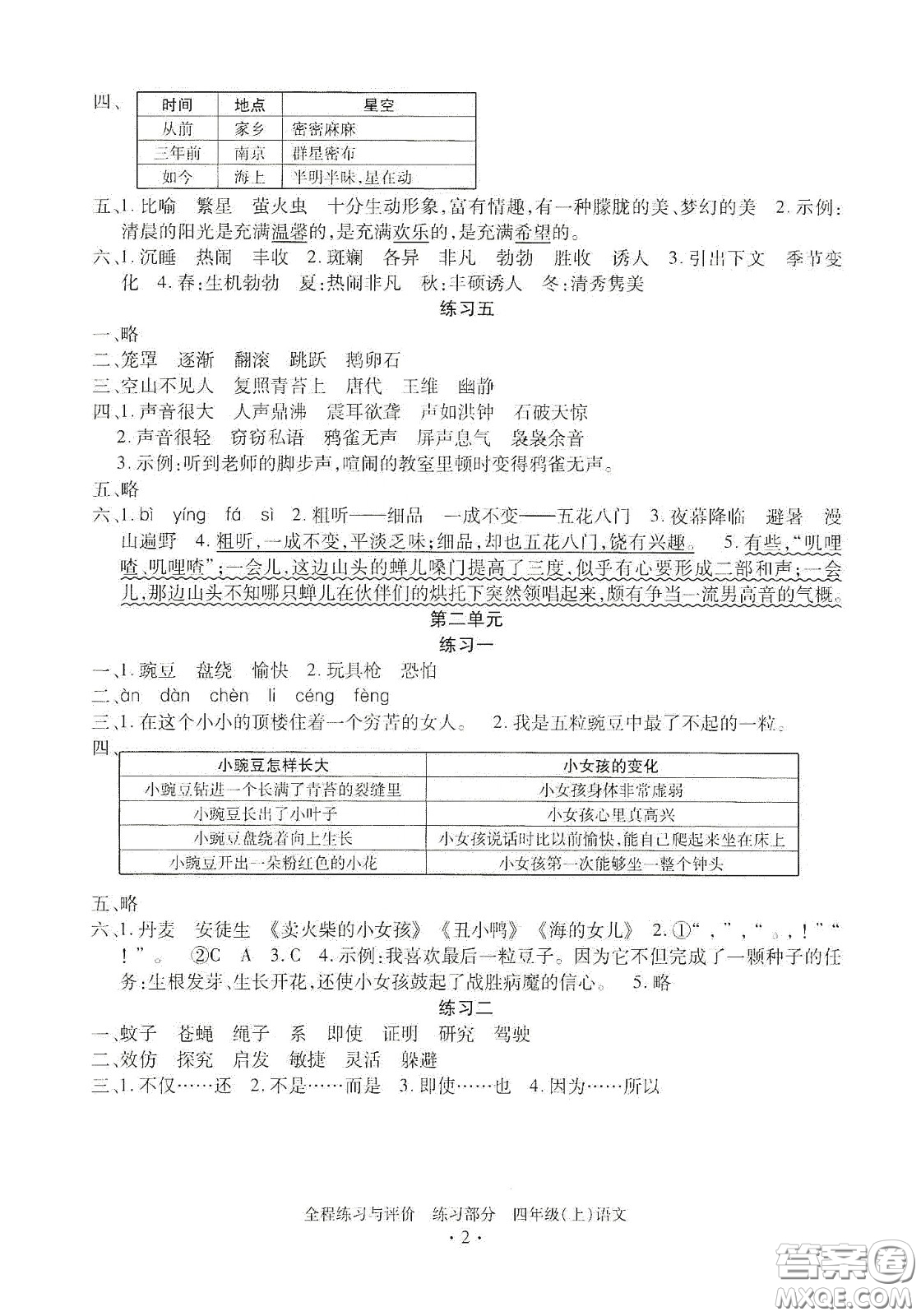 浙江人民出版社2020秋全程練習(xí)與評(píng)價(jià)四年級(jí)語(yǔ)文上冊(cè)人教版答案