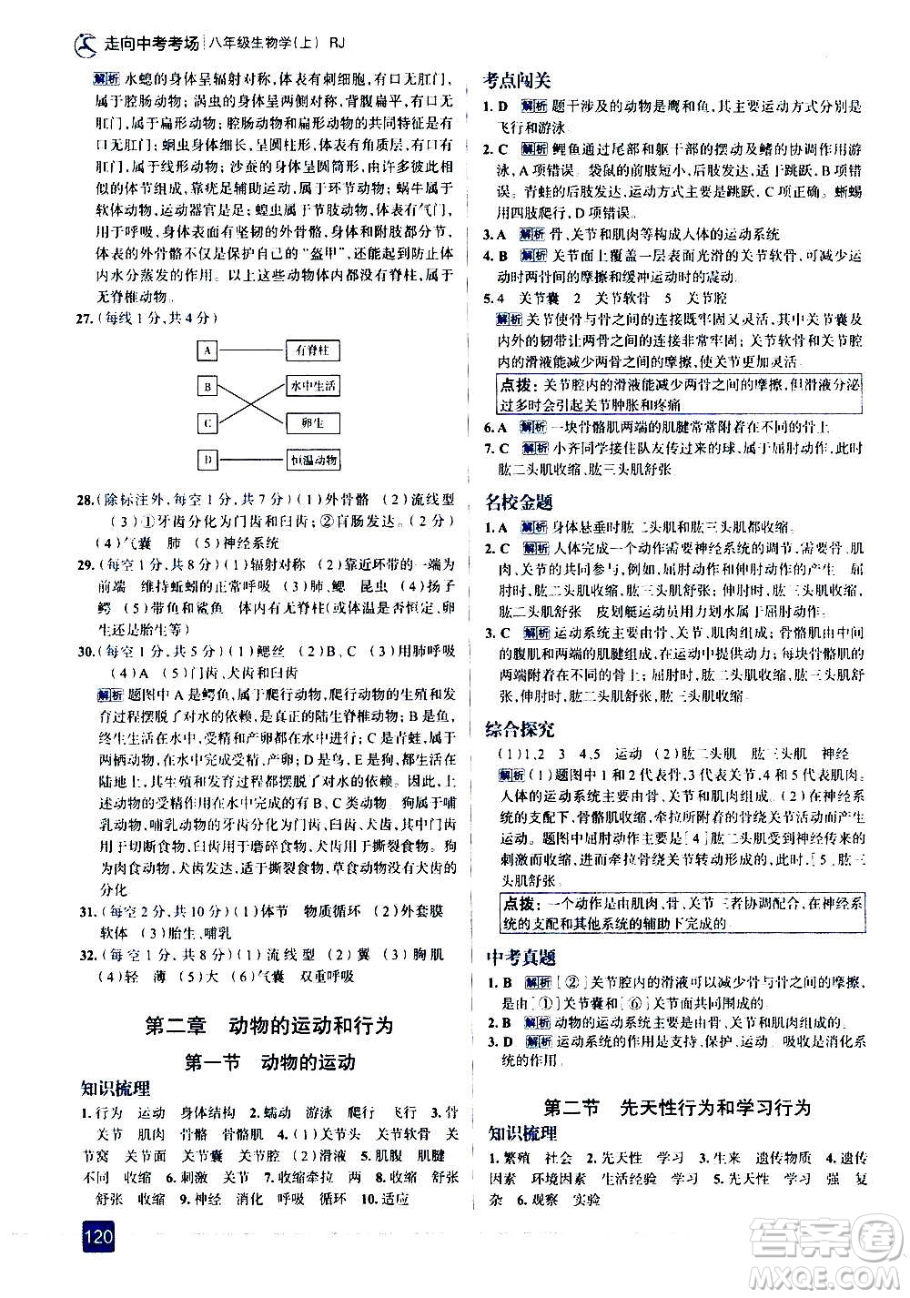 現(xiàn)代教育出版社2020走向中考考場八年級生物學(xué)上冊RJ人教版答案