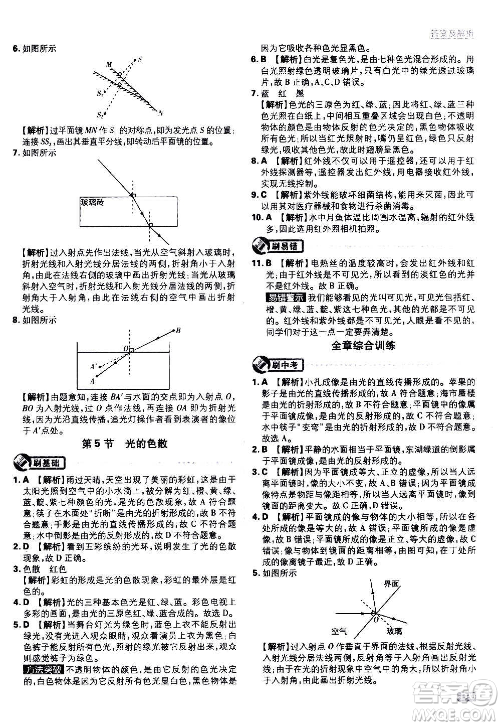 ?開明出版社2021版初中必刷題物理八年級上冊RJ人教版答案