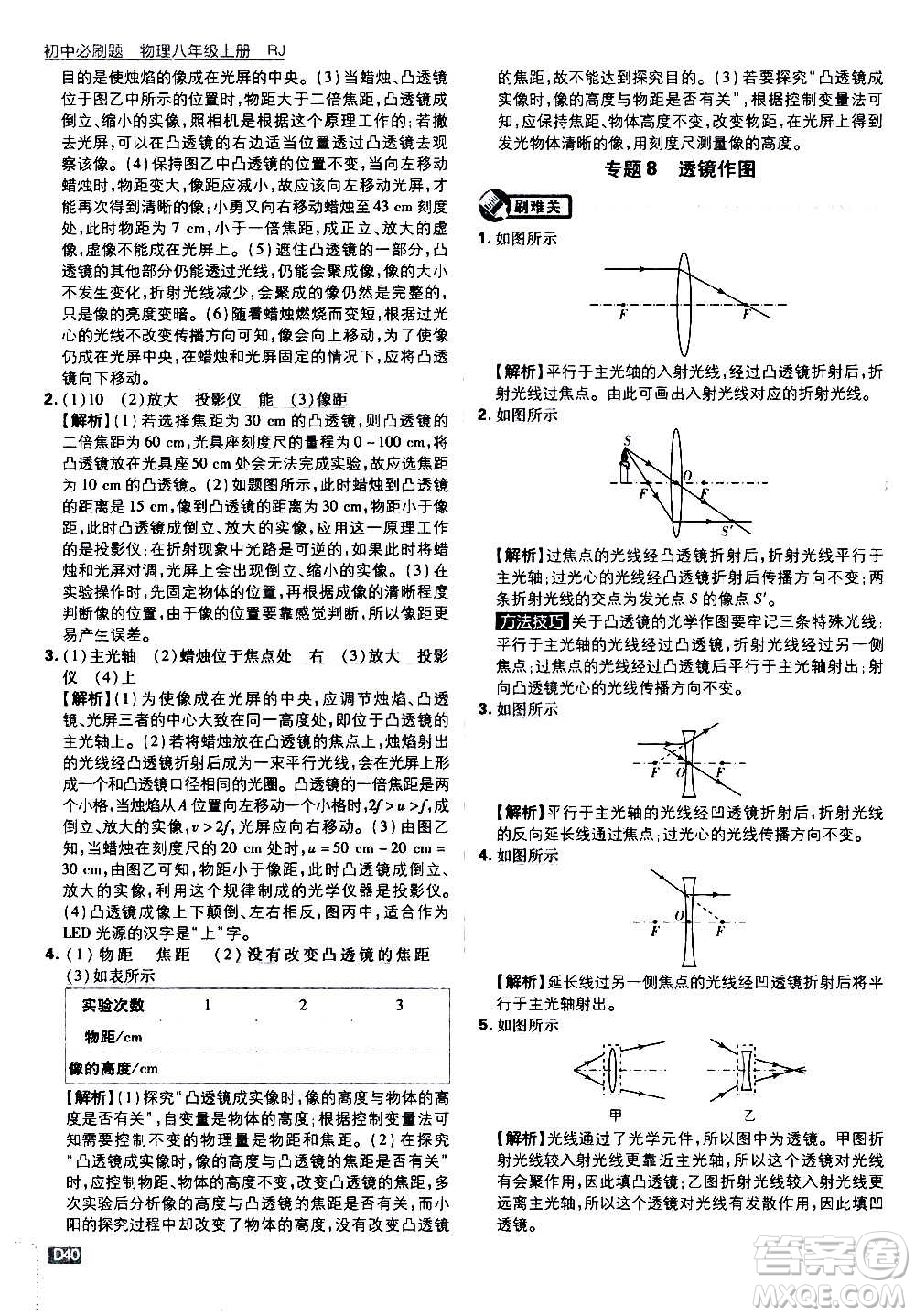 ?開明出版社2021版初中必刷題物理八年級上冊RJ人教版答案