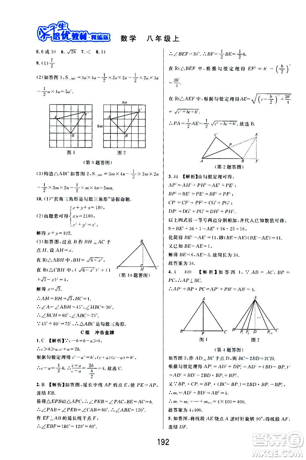 華東師范大學(xué)出版社2020尖子生培優(yōu)教材八年級上冊數(shù)學(xué)浙教版精編版答案