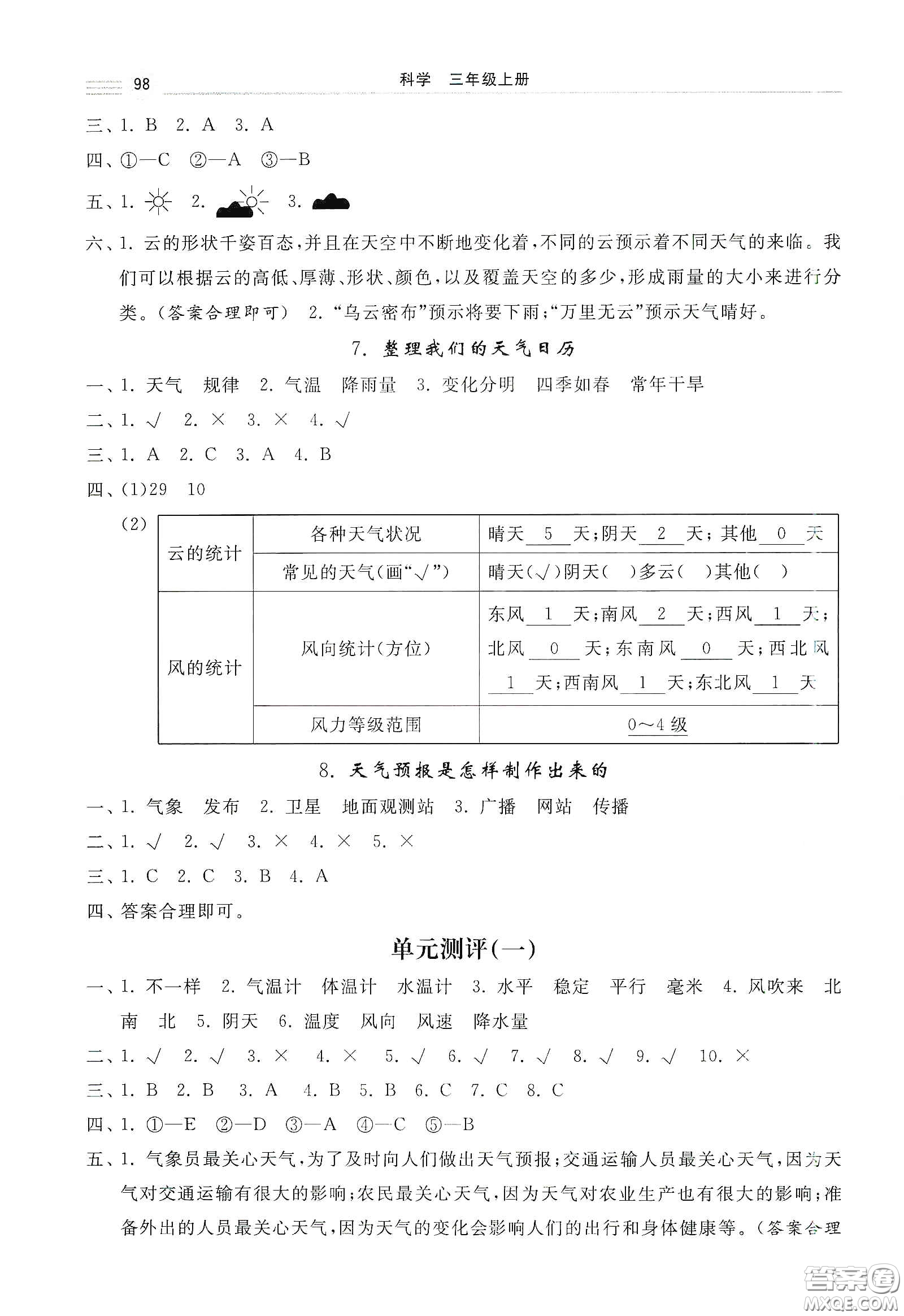 河北美術(shù)出版社2020秋課時練同步測評三年級科學(xué)上冊教科版答案