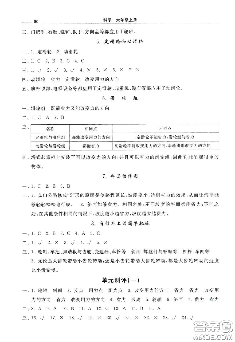 河北美術(shù)出版社2020秋課時練同步測評六年級科學(xué)上冊教科版答案