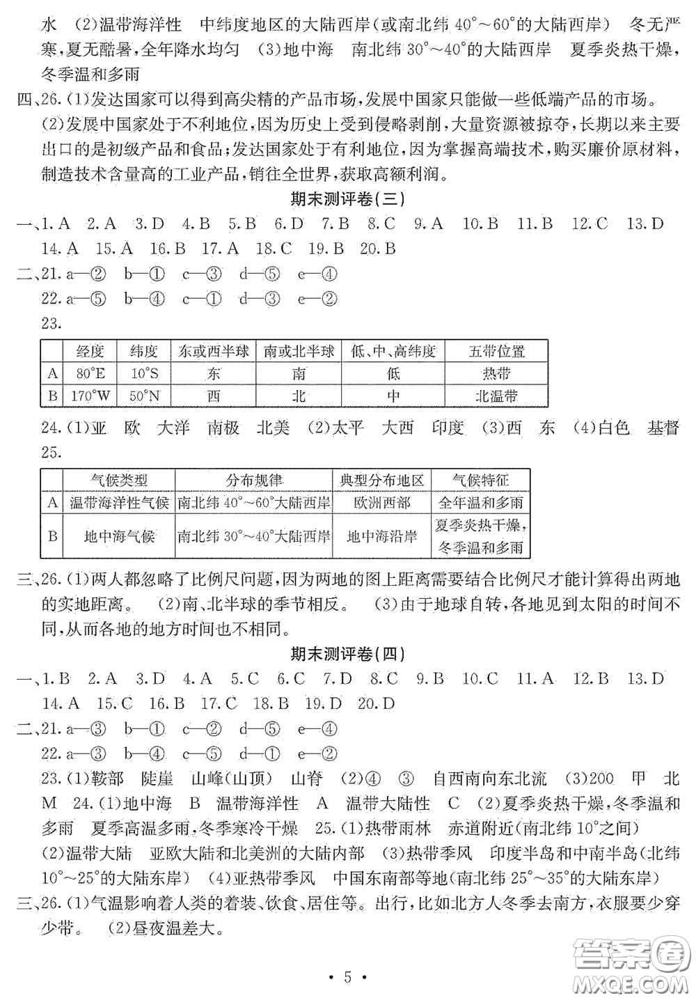 光明日報出版社2020秋大顯身手素質(zhì)教育單元測試卷七年級地理上冊B版答案