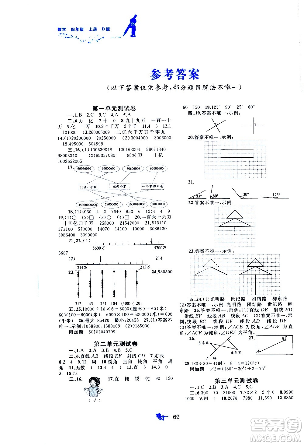 廣西教育出版社2020小學(xué)新課程學(xué)習(xí)與測(cè)評(píng)單元雙測(cè)數(shù)學(xué)四年級(jí)上冊(cè)D版答案