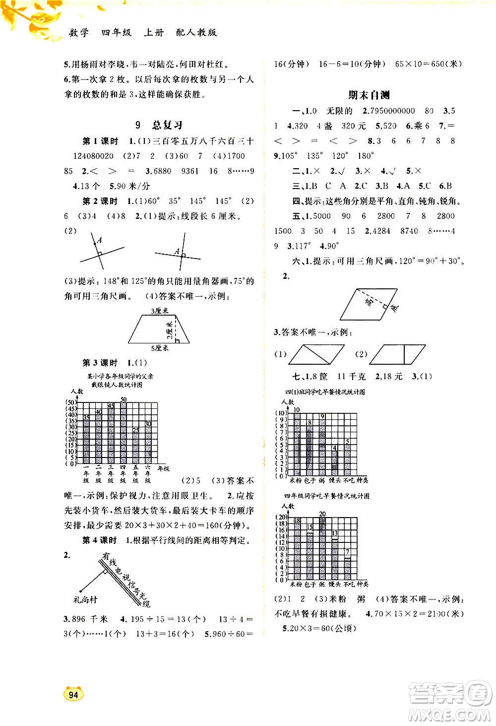 廣西教育出版社2020小學(xué)新課程學(xué)習(xí)與測評同步學(xué)習(xí)數(shù)學(xué)四年級上冊人教版答案