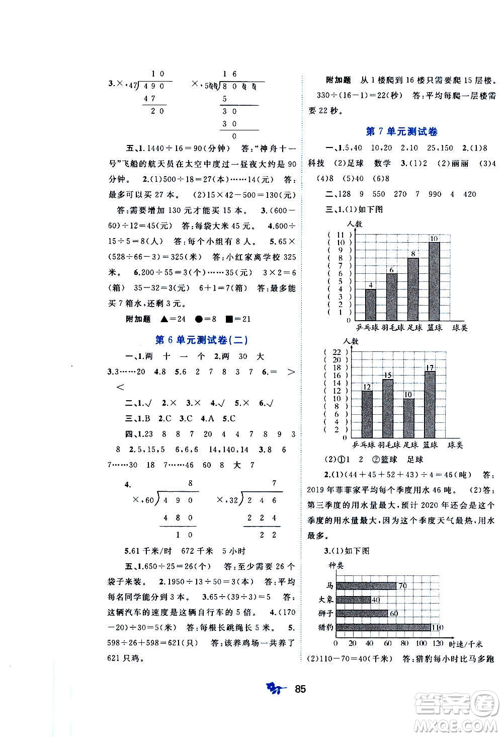 廣西教育出版社2020小學(xué)新課程學(xué)習(xí)與測評單元雙測數(shù)學(xué)四年級上冊A版答案