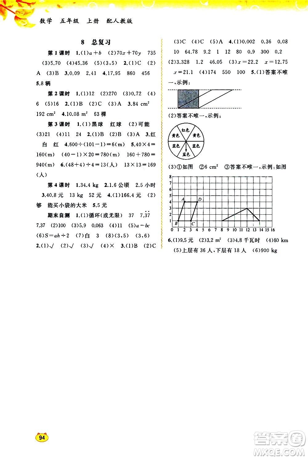 廣西教育出版社2020小學新課程學習與測評同步學習數(shù)學五年級上冊人教版答案