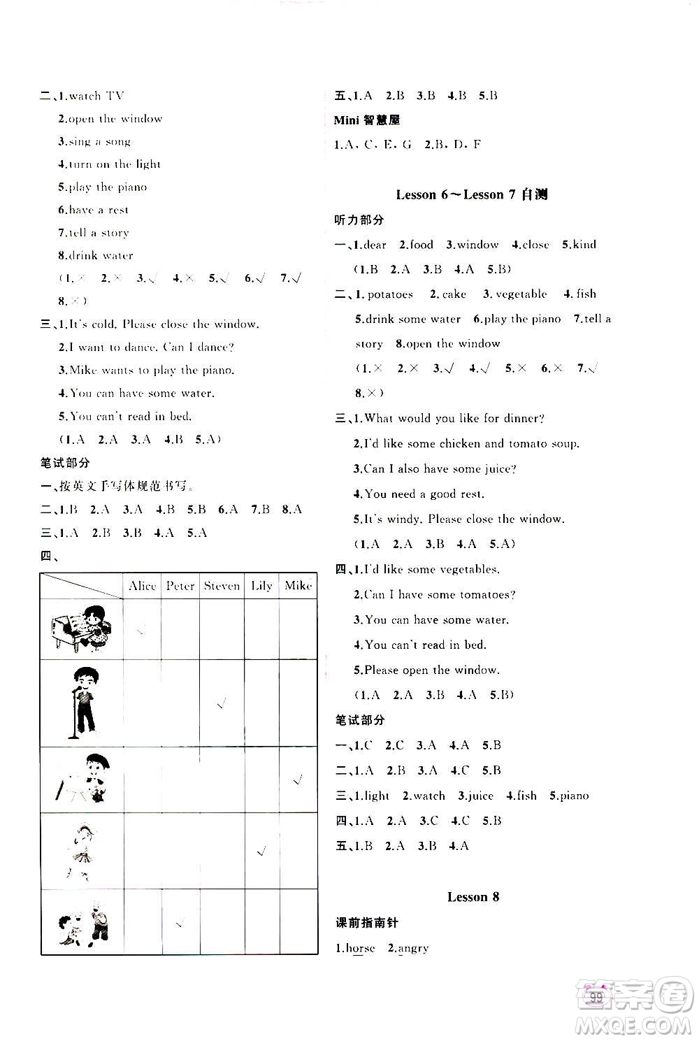 廣西教育出版社2020小學(xué)新課程學(xué)習(xí)與測評同步學(xué)習(xí)英語五年級上冊接力版答案