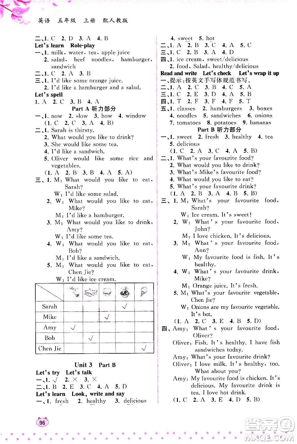 廣西教育出版社2020小學(xué)新課程學(xué)習(xí)與測評同步學(xué)習(xí)英語五年級上冊人教版答案