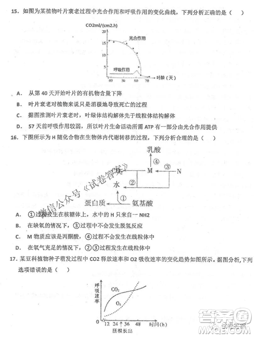 2020年衡水中學(xué)高三年級(jí)期中考試生物試卷及答案