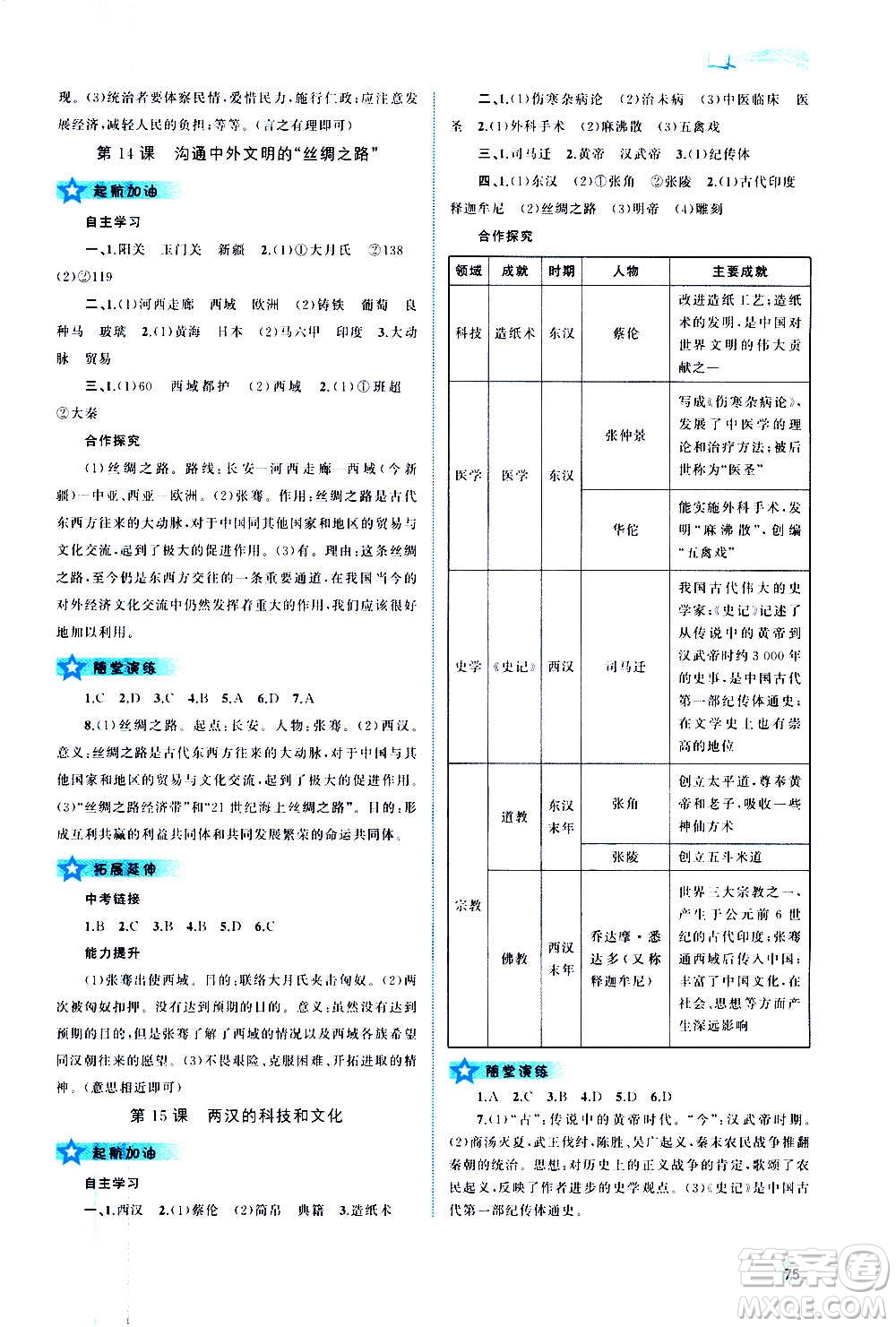 廣西教育出版社2020新課程學(xué)習(xí)與測(cè)評(píng)同步學(xué)習(xí)中國(guó)歷史七年級(jí)上冊(cè)人教版答案