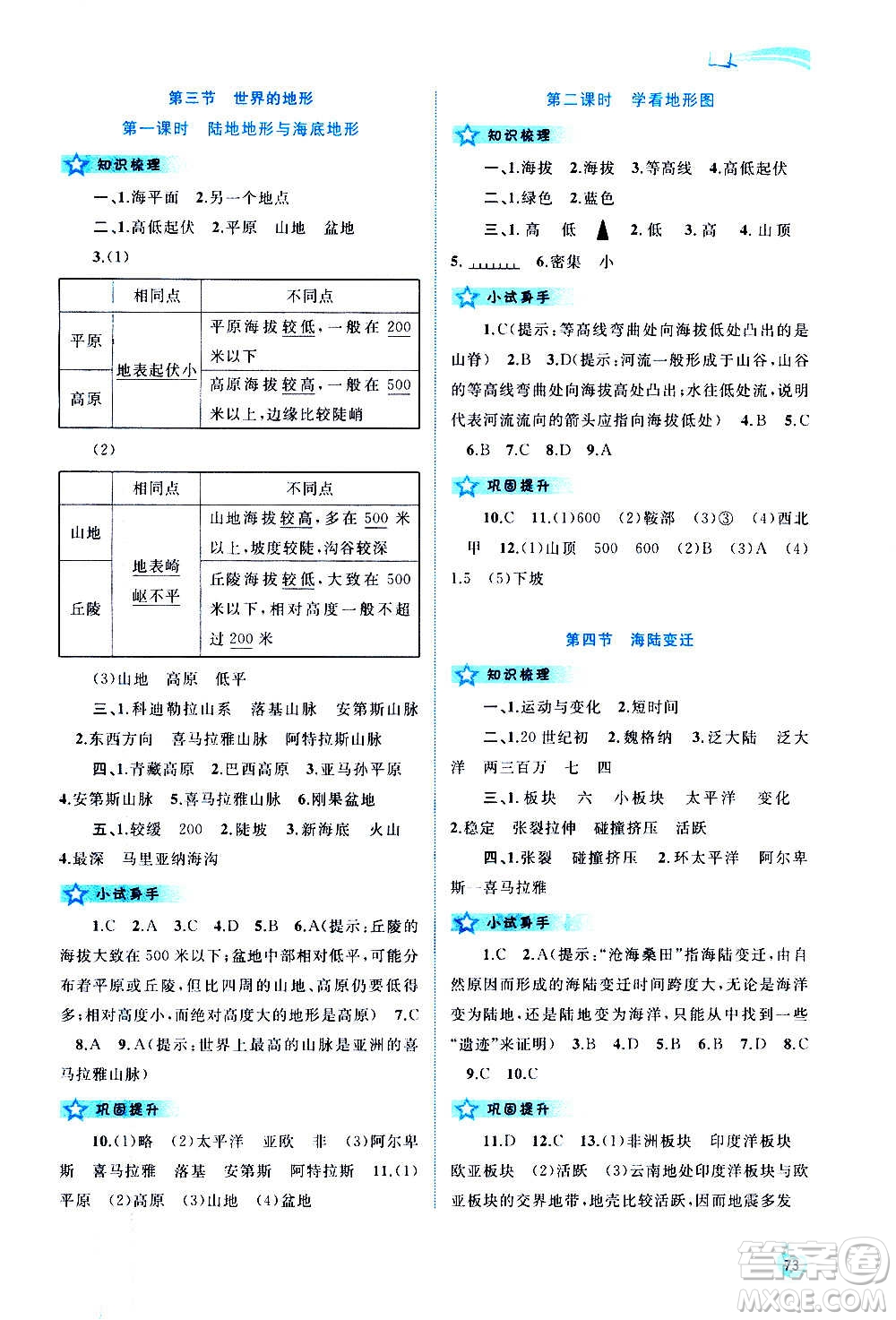 廣西教育出版社2020新課程學(xué)習(xí)與測(cè)評(píng)同步學(xué)習(xí)地理七年級(jí)上冊(cè)湘教版答案