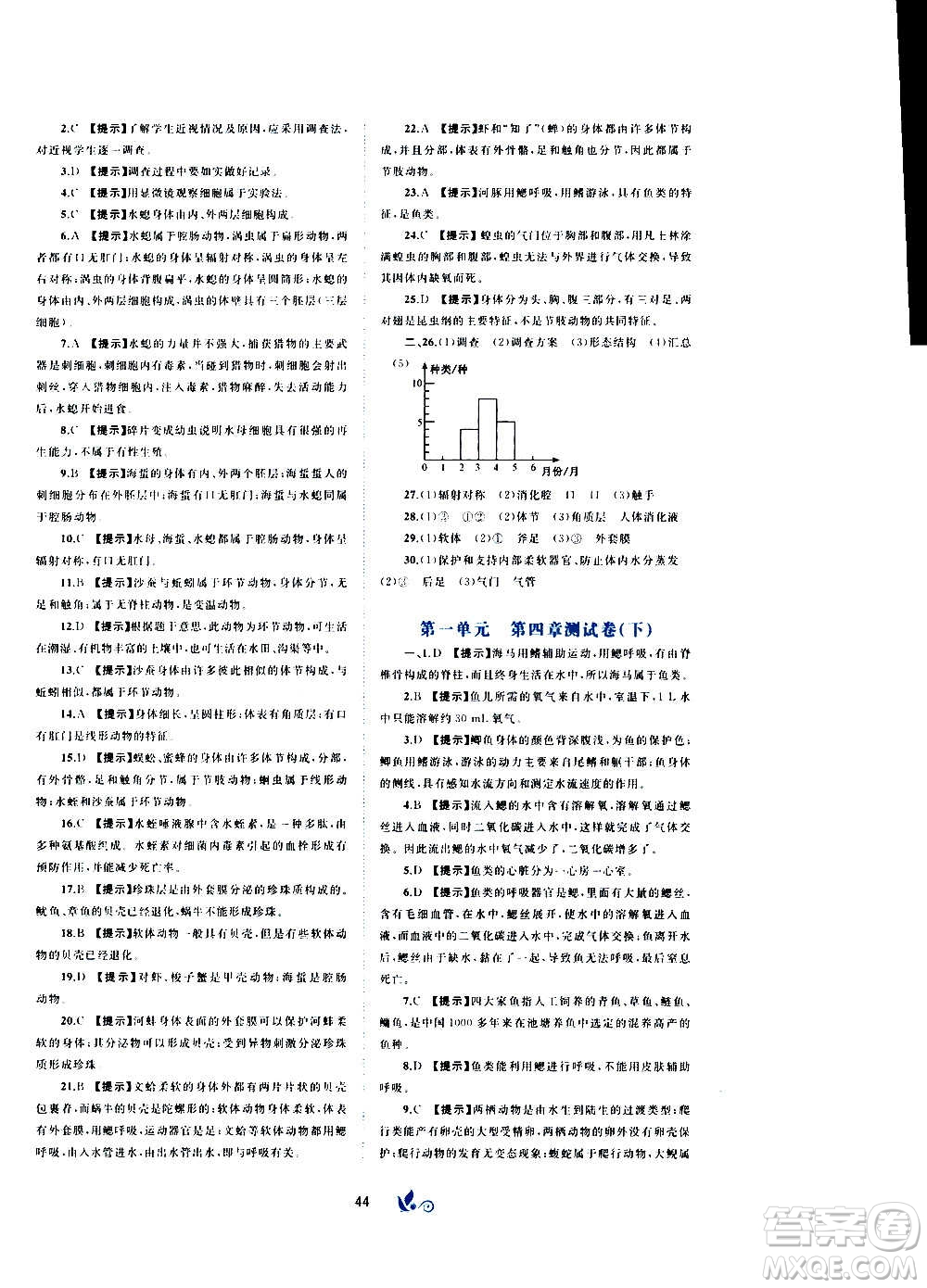 廣西教育出版社2020初中新課程學(xué)習(xí)與測評單元雙測生物七年級上冊C版答案