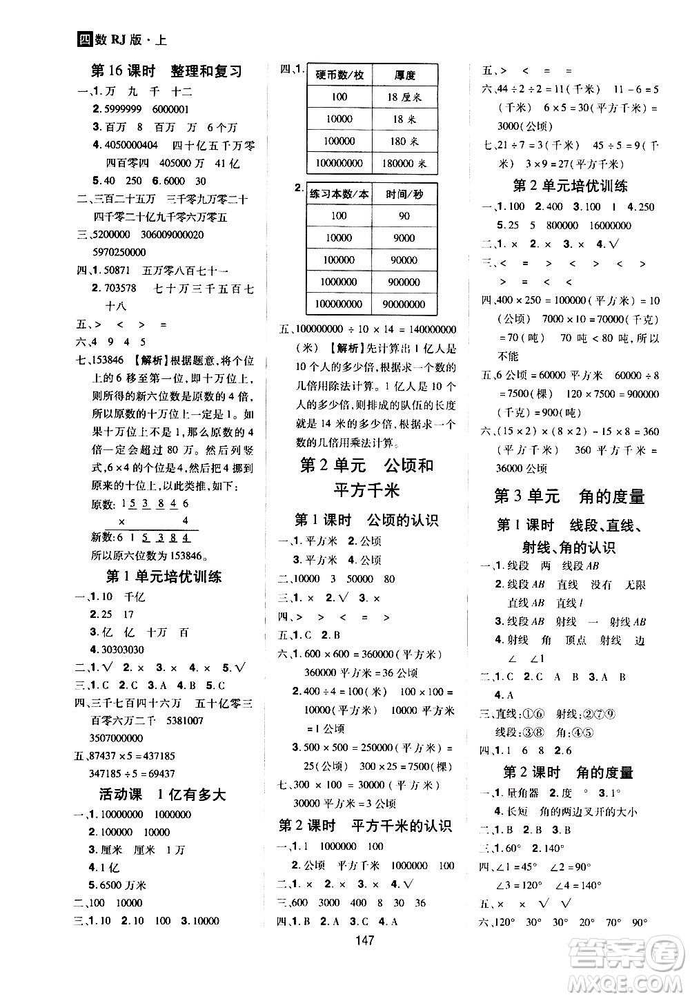 2020年龍門之星數(shù)學(xué)四年級(jí)上冊RJ人教版答案