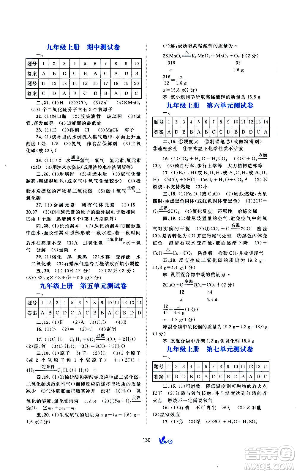 廣西教育出版社2020初中新課程學(xué)習(xí)與測評單元雙測化學(xué)九年級全一冊A版答案