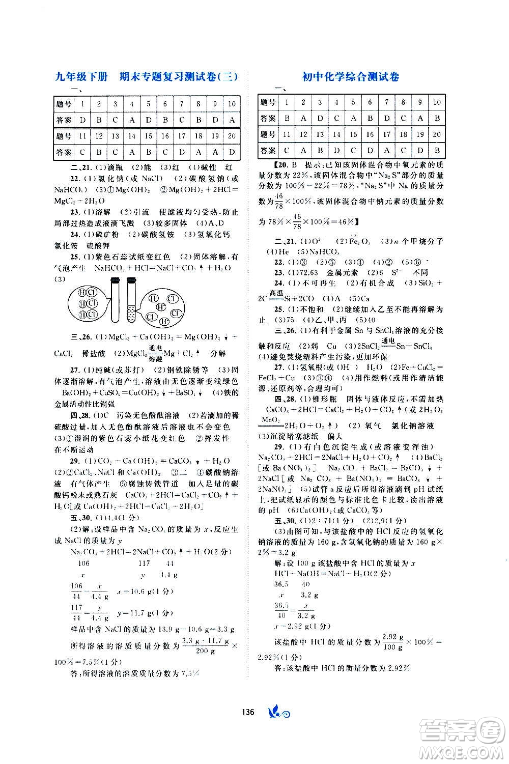 廣西教育出版社2020初中新課程學(xué)習(xí)與測評單元雙測化學(xué)九年級全一冊A版答案