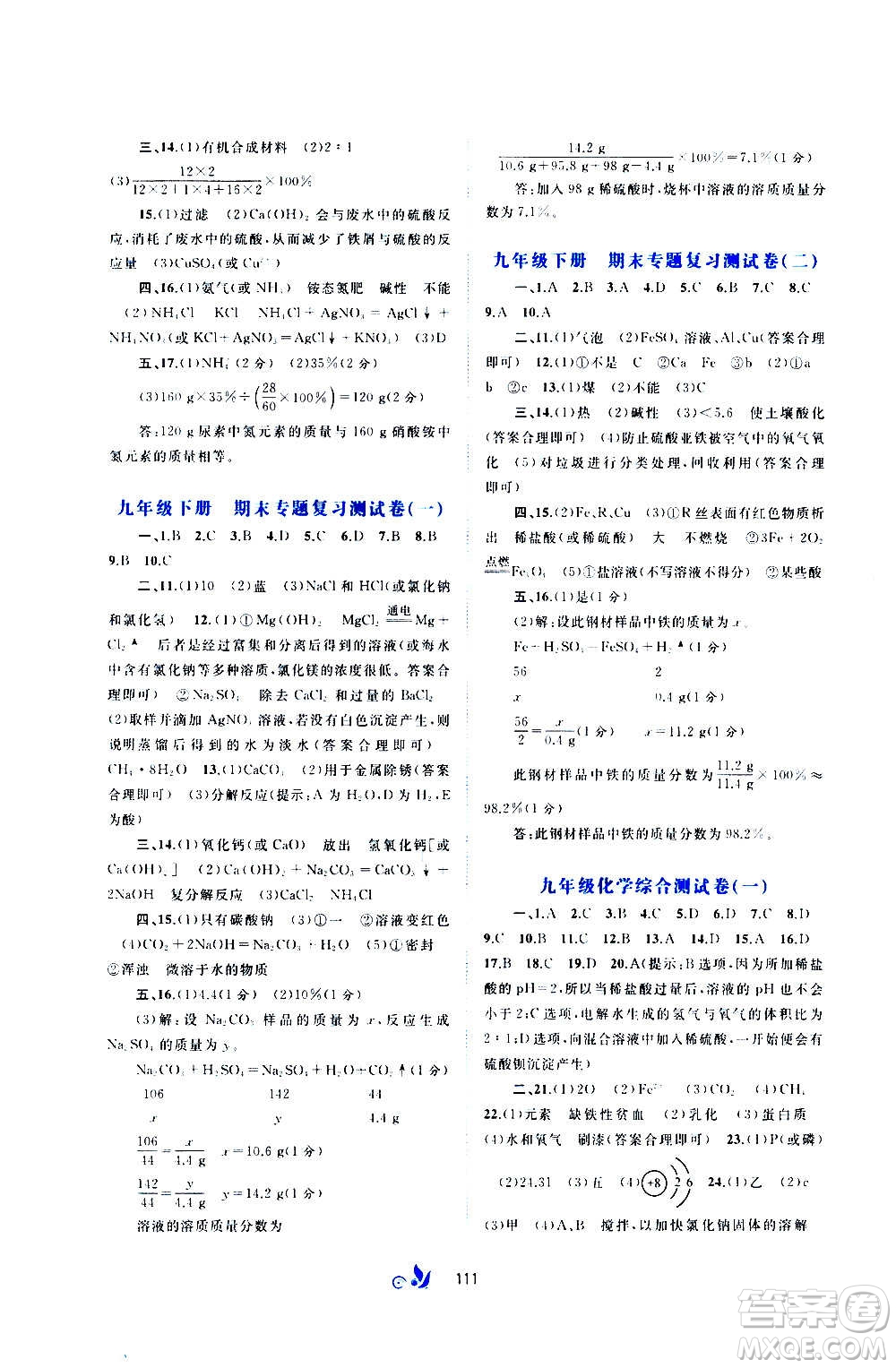 廣西教育出版社2020初中新課程學(xué)習(xí)與測評單元雙測化學(xué)九年級全一冊C版答案