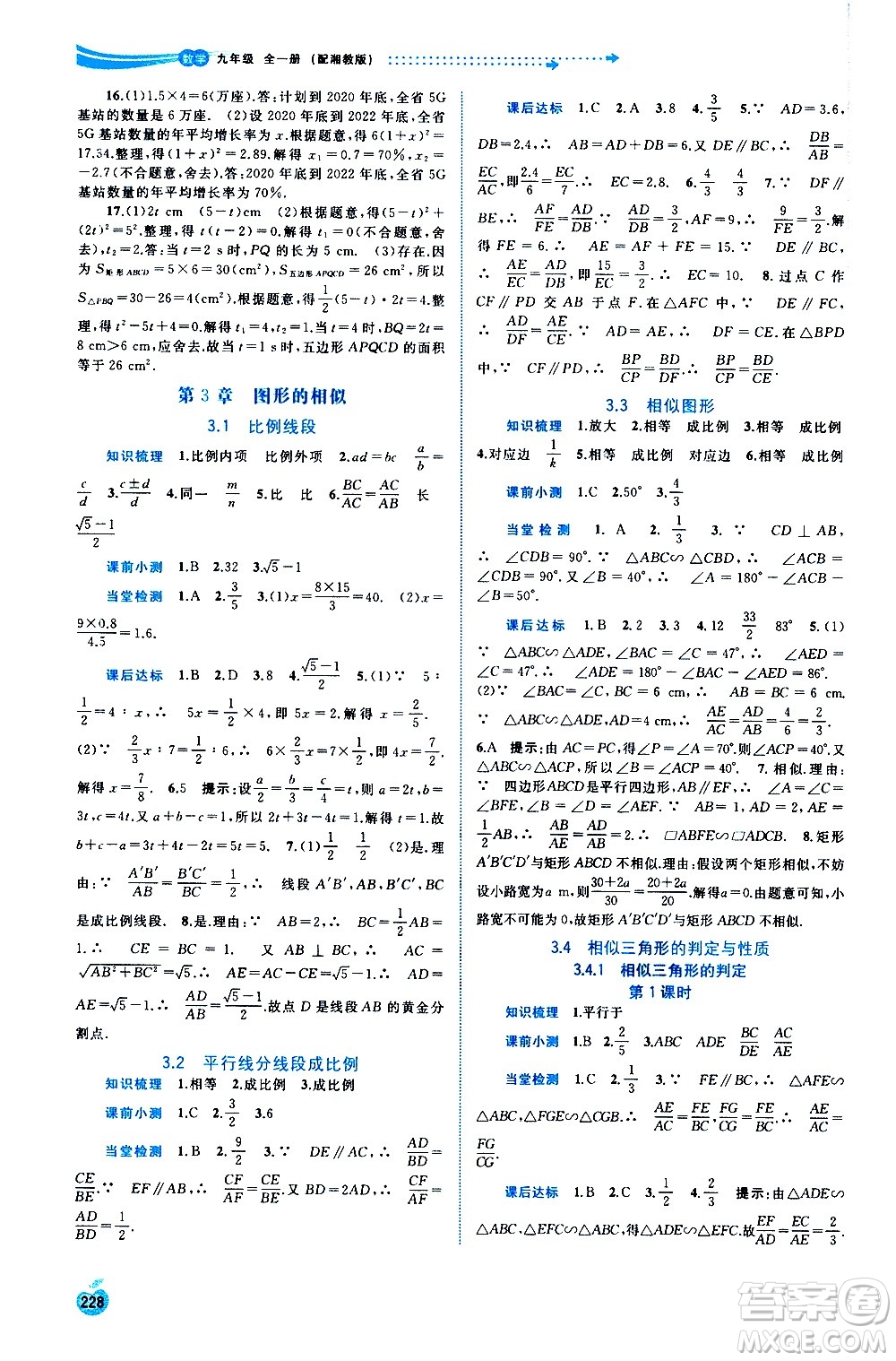 廣西教育出版社2020新課程學(xué)習(xí)與測(cè)評(píng)同步學(xué)習(xí)數(shù)學(xué)九年級(jí)全一冊(cè)湘教版答案