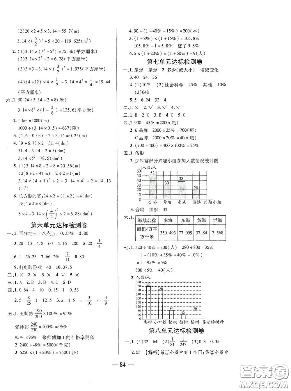 2020秋云南本土名校金卷六年級數(shù)學上冊答案