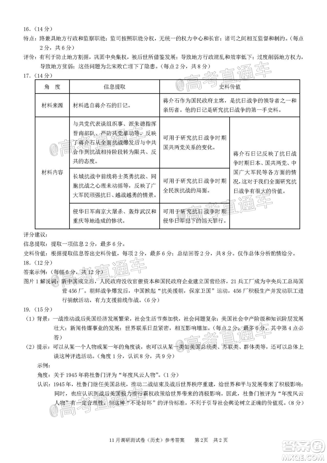 2021屆重慶康德高三期中考歷史試題及答案