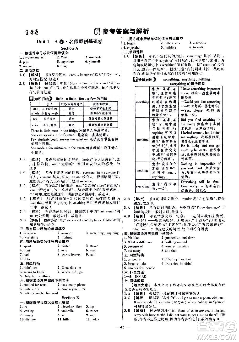 2021版金考卷活頁題選名師名題單元雙測(cè)卷英語八年級(jí)上冊(cè)RJ人教版答案