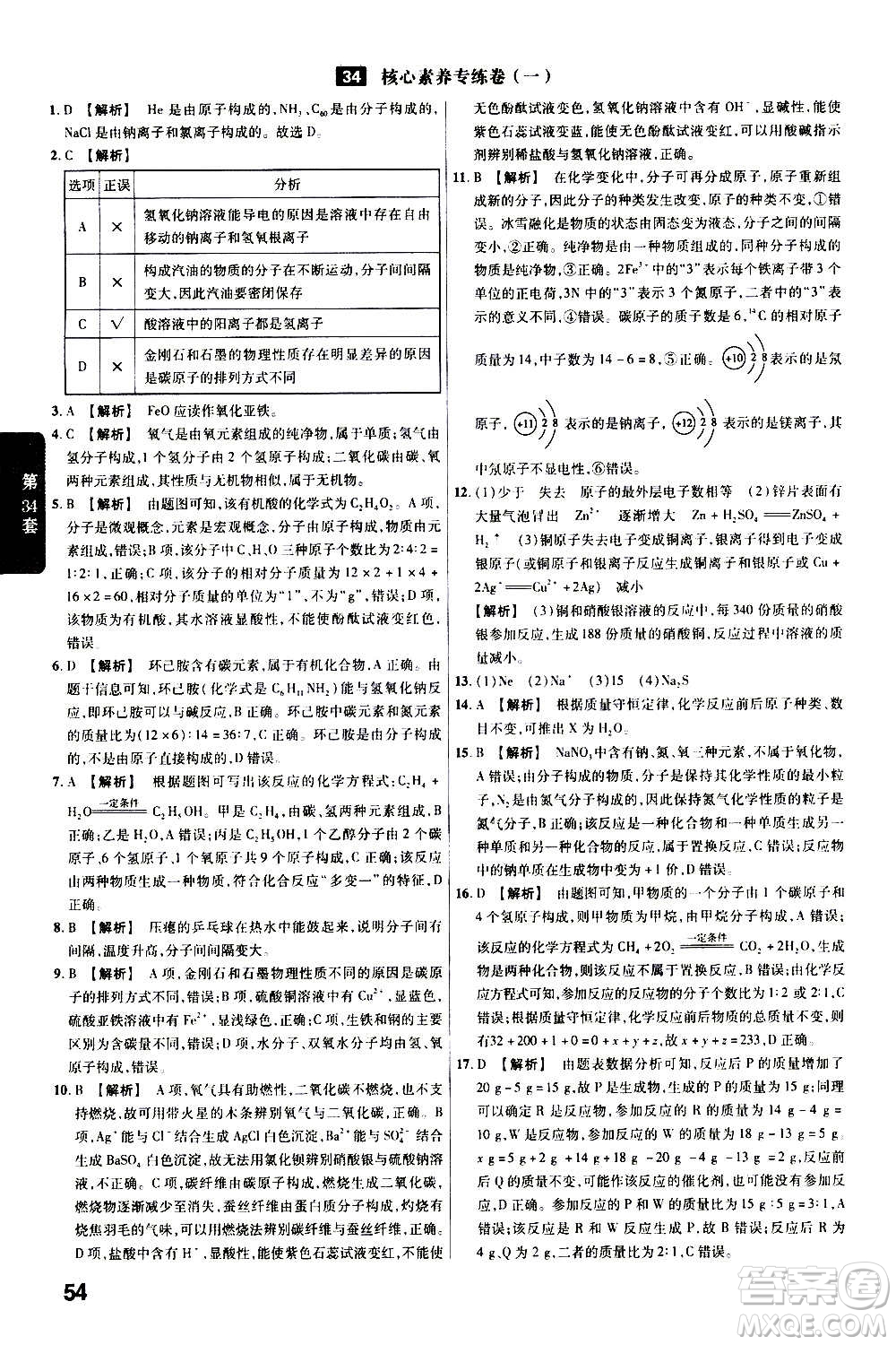 金考卷特快專遞2021版福建中考45套匯編化學(xué)答案