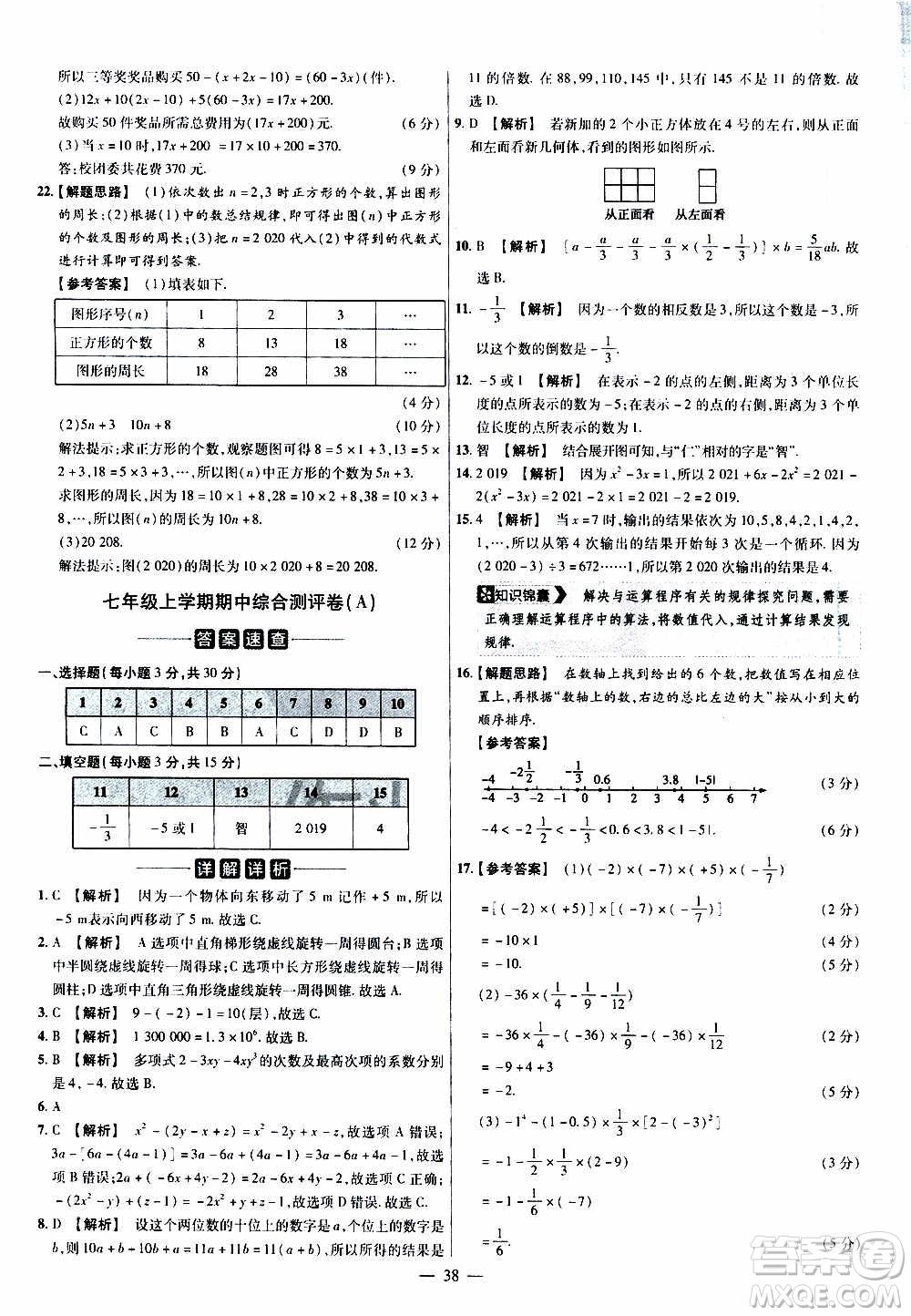 2021版金考卷活頁(yè)題選名師名題單元雙測(cè)卷數(shù)學(xué)七年級(jí)上冊(cè)BS北師大版答案