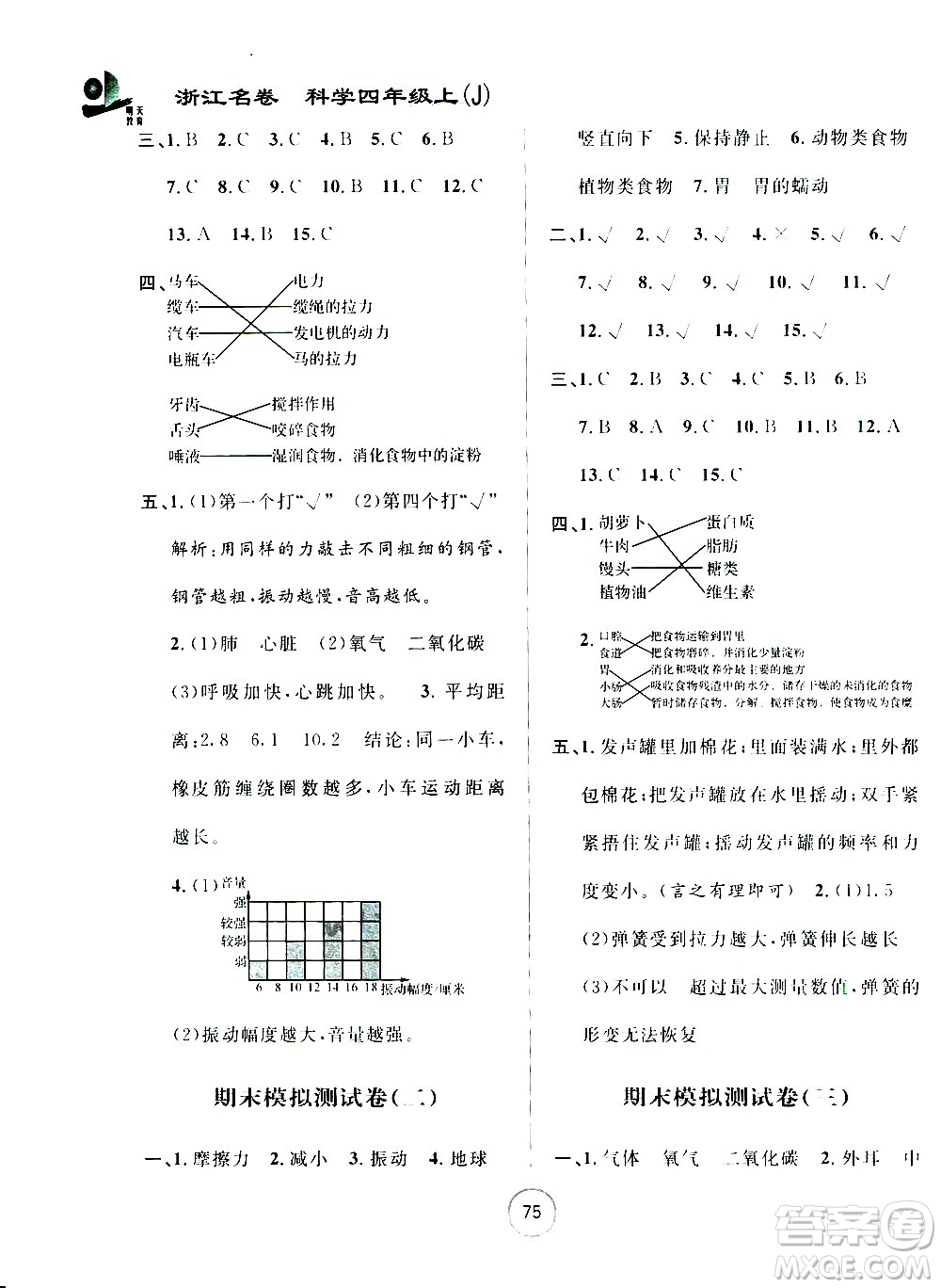 浙江大學(xué)出版社2020年浙江名卷科學(xué)四年級(jí)上冊(cè)J教科版答案