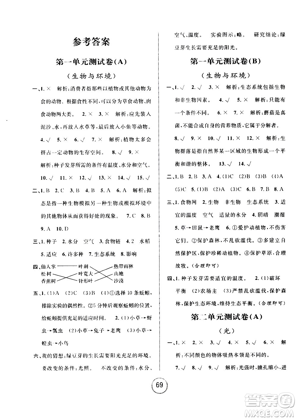 浙江大學(xué)出版社2020年浙江名卷科學(xué)五年級上冊J教科版答案