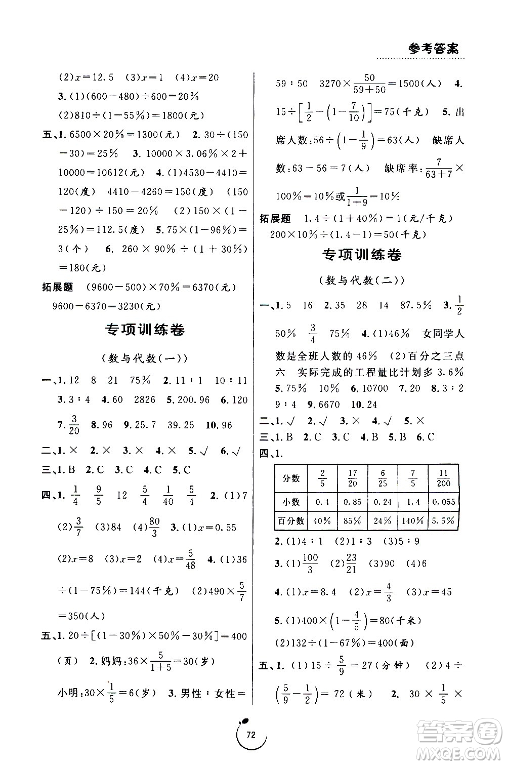 寧波出版社2020年浙江好卷數(shù)學六年級上冊BS北師版答案