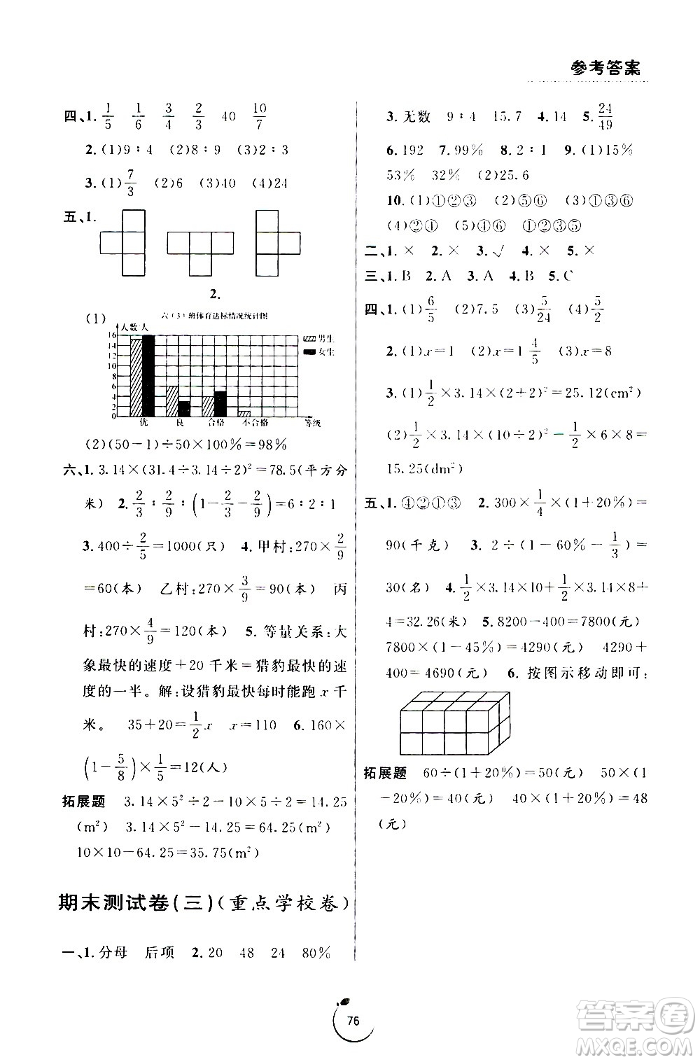 寧波出版社2020年浙江好卷數(shù)學六年級上冊BS北師版答案